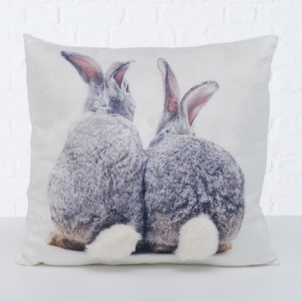 Deko-Kissen Hase Polyester Mehrfarbig Weiß Braun Grau L/B 45 x 45 cm