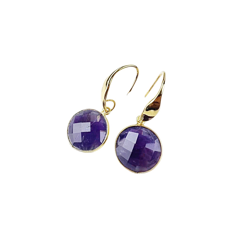 Handgefertigte Ohrringe Kira mit Amethyst vergoldet Lila L 3 cm
