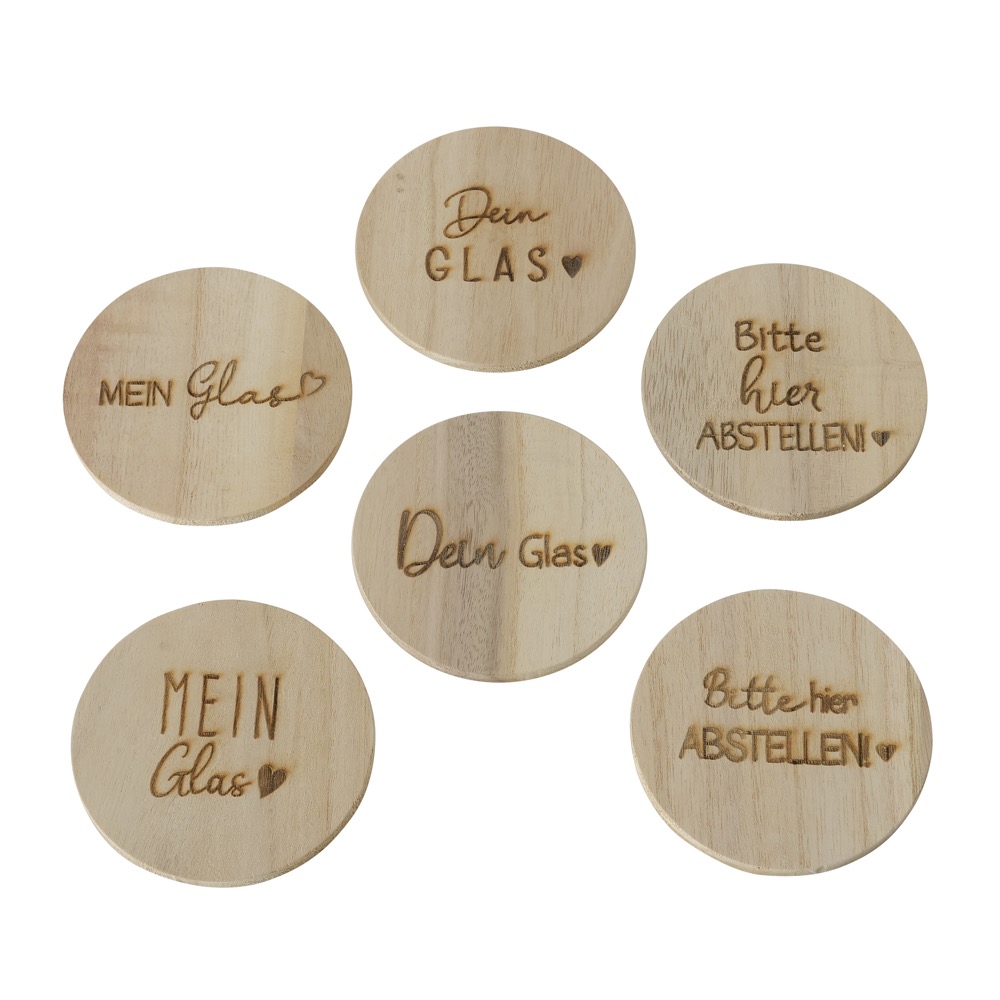 Untersetzer-Set Mein Glas 6-tlg. D 10cm Holzoptik Sprüche Blauglockenbaum