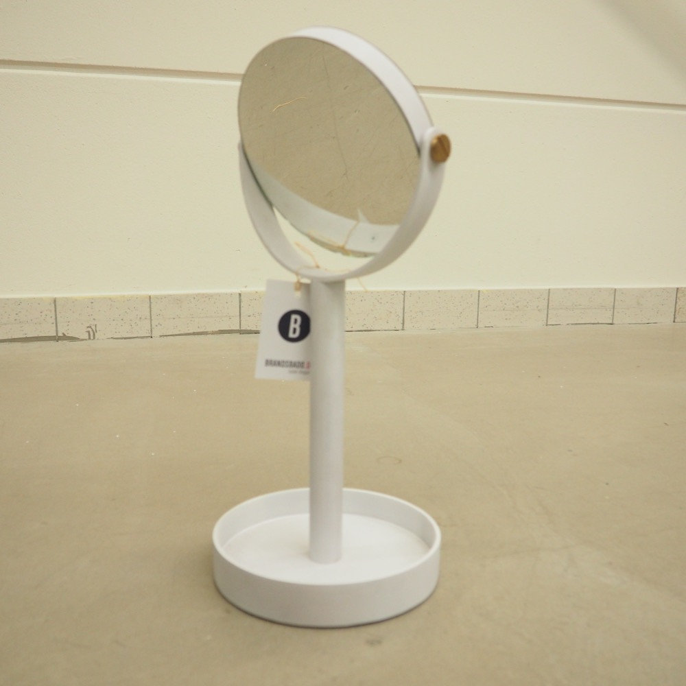 Handgefertigter Eichenholz-Kosmetikspiegel Magnify weiß Ø/H 20/45cm
