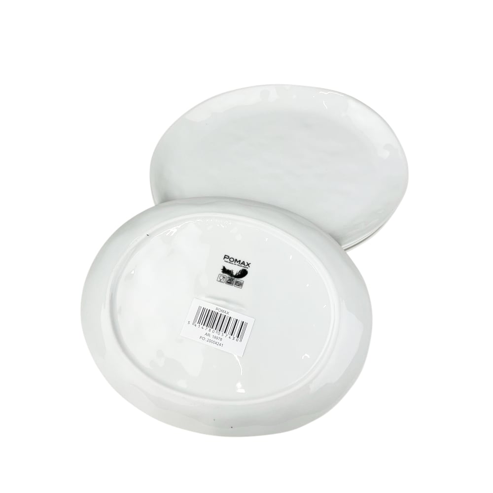 4x Ovale Frühstücksteller Porcelino unebene Oberfläche