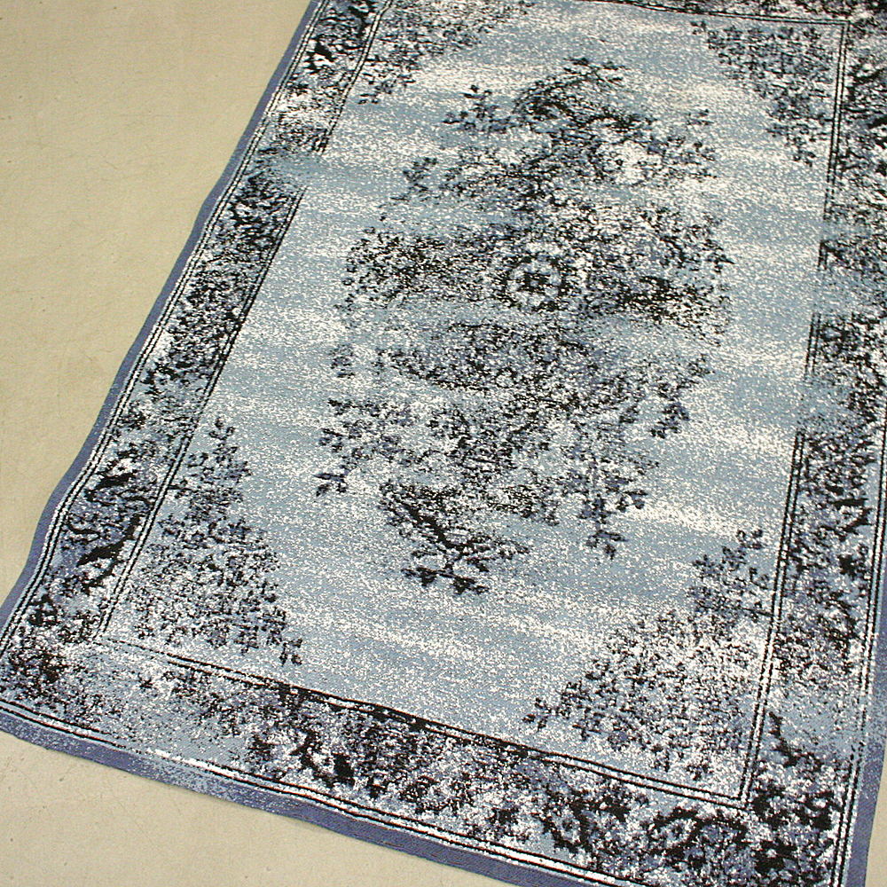 Chenille-Teppich Amelia 120 x 180cm blau schwarz creme Muster