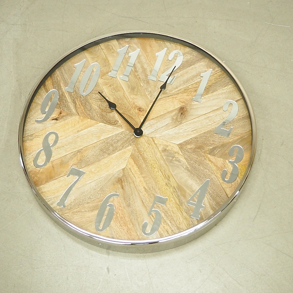 Wanduhr Ø ca. 50 cm batteriebetrieben Holzoptik silber Deko