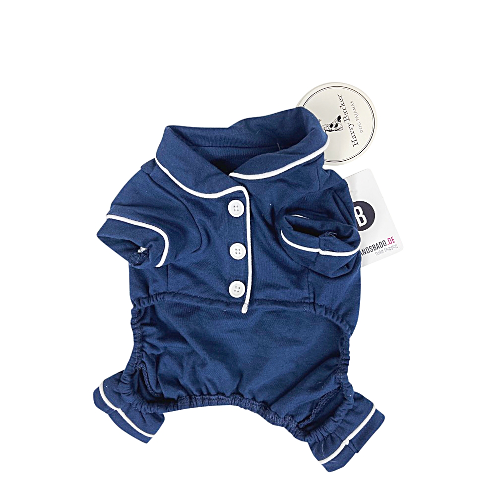 Hunde-Schlafanzug HB Baumwolle Blau Weiß