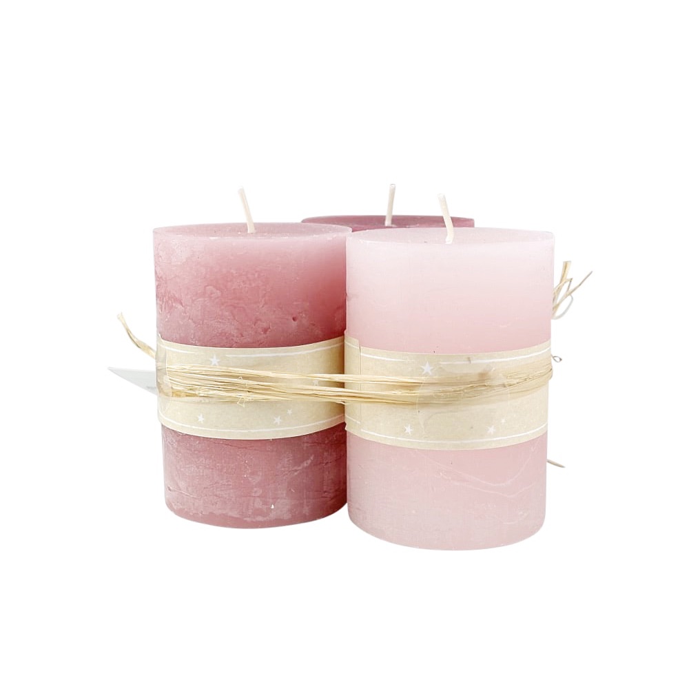 Blockkerzen Basic 3er-Set Ø 7 cm H 10 cm Rosatöne Rose Wachs