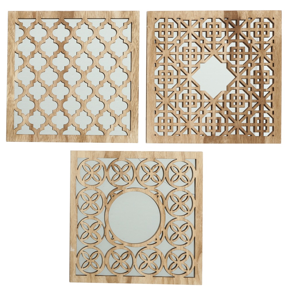 1x Wandobjekt Mahal 3f sort. Quadrat Deko MDF B 30cm Boho natur Ornament