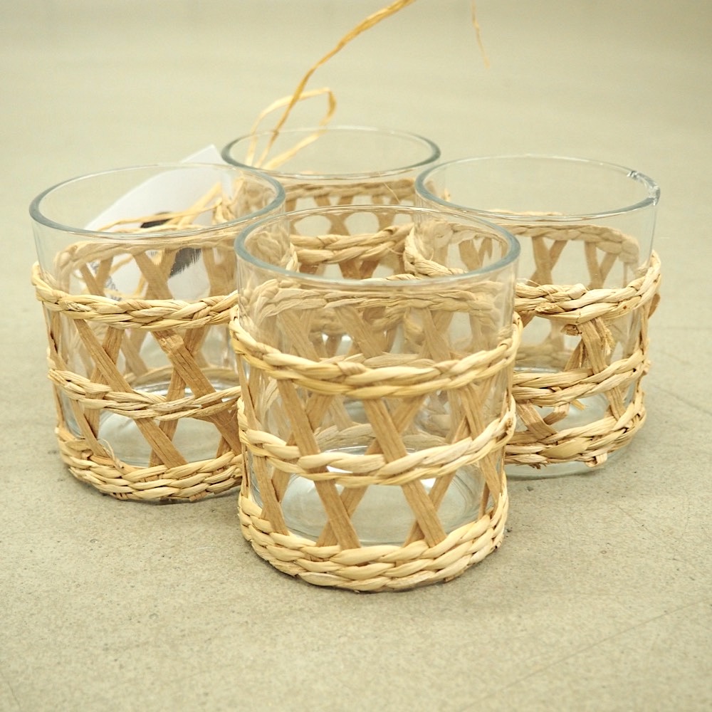 4x Wassergläser Osier Grasgeflecht 4er-Set