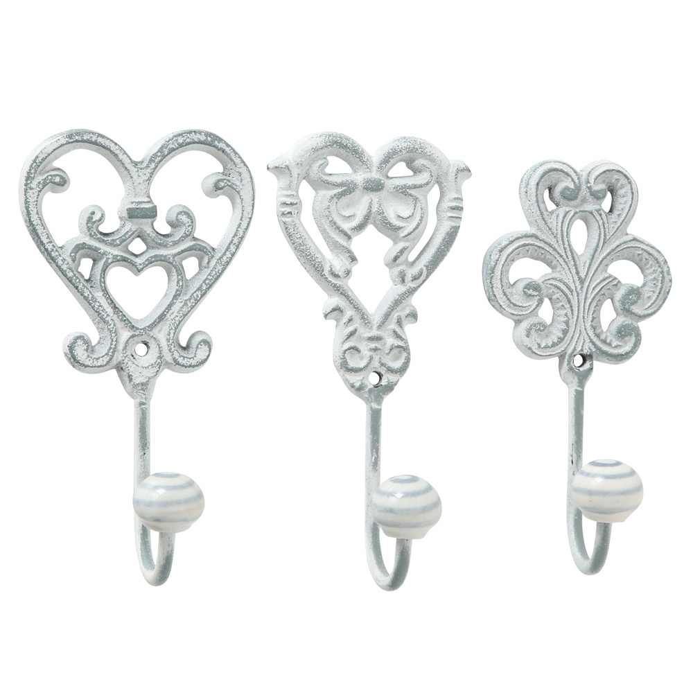 Garderobenhaken Pippo 3er-Set H14cm Eisen Matt Shabby weiß Deko