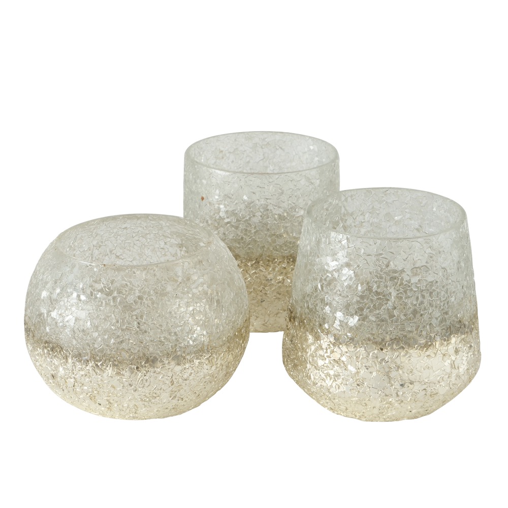 1x Windlicht Jaenna  3sort. H11cm Glas lackiert Champagner Gold Deko