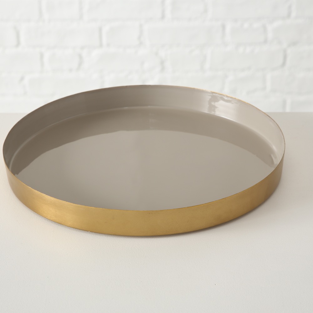 Deko-Tablett Ayra 3 tlg. Eisen rund Taupe Braun Gold Durchm. 22-31 cm