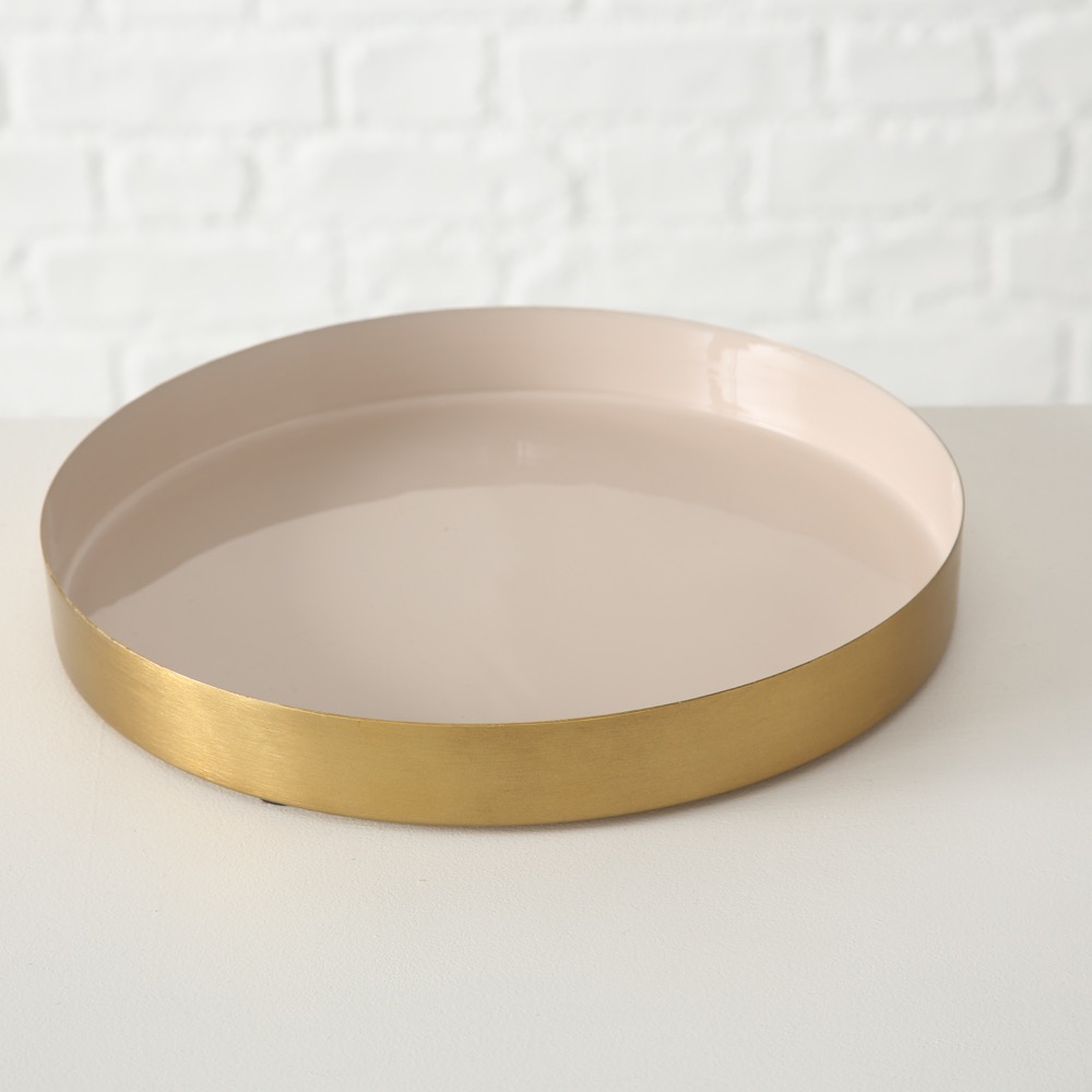 Deko-Tablett Ayra 3 tlg. Eisen rund Taupe Braun Gold Durchm. 22-31 cm