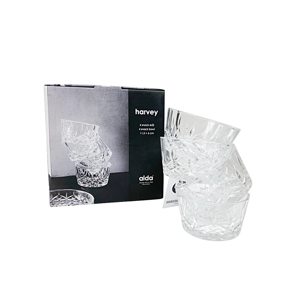 4 Glas-Dipschälchen Harvey Kristallrelief Transparent