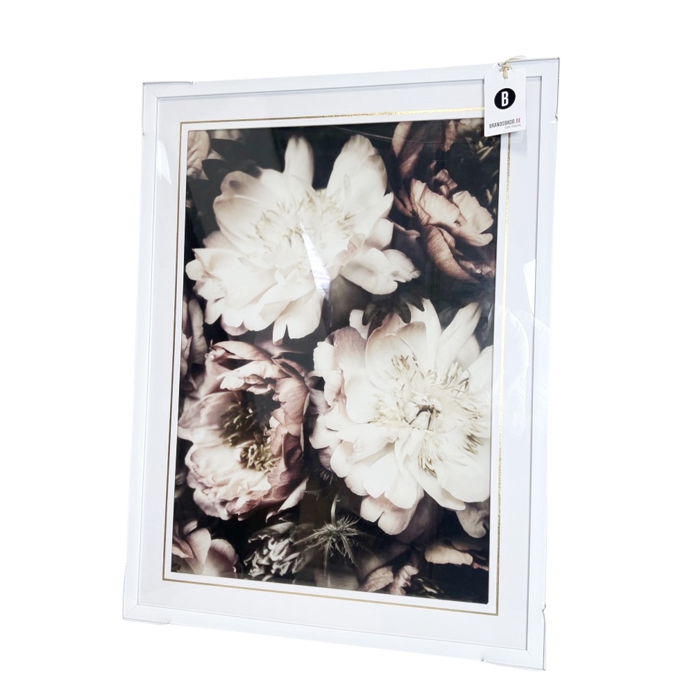 Bild floral ca. 80 x 70 cm Goldlinie Weiß