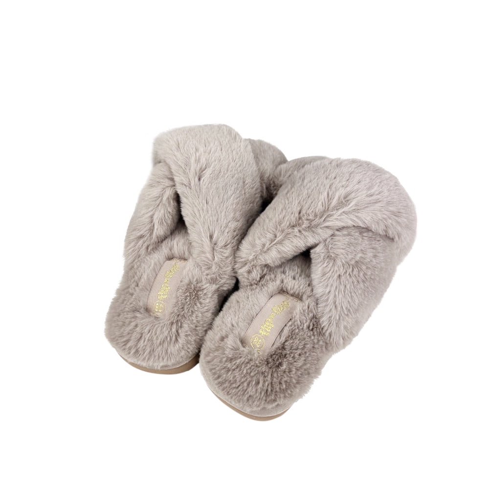 Pantoletten Cross Fur 2 Größe 38 kuschelig warm weich Taupe