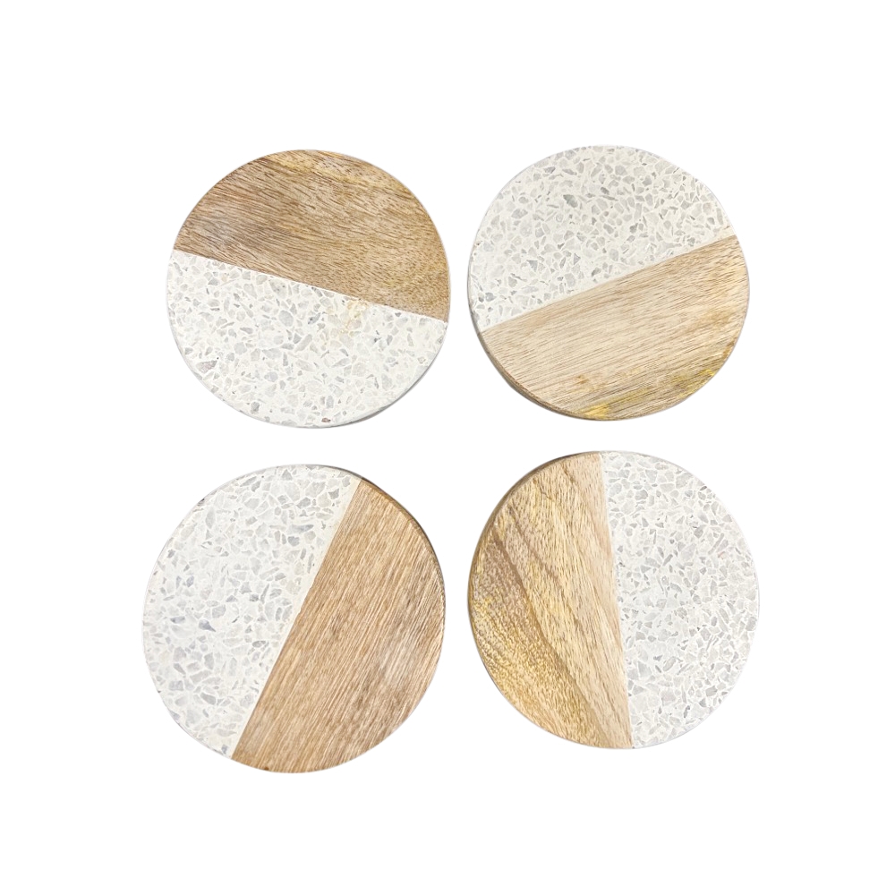 4x Untersetzer Augustine Terrazzo/Mangoholz Natur Weiß ca. Ø 10 x 2 cm