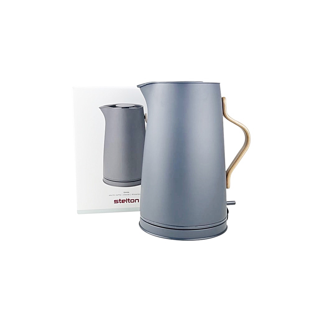 Wasserkocher Emma in Grau matt 1.2 L Edelstahl Buchenholz Emaille