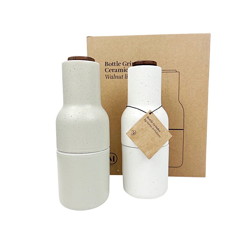 Designer Keramik-Salz- & Pfeffermühle Bottle Grinder mit Walnussholzdeckel