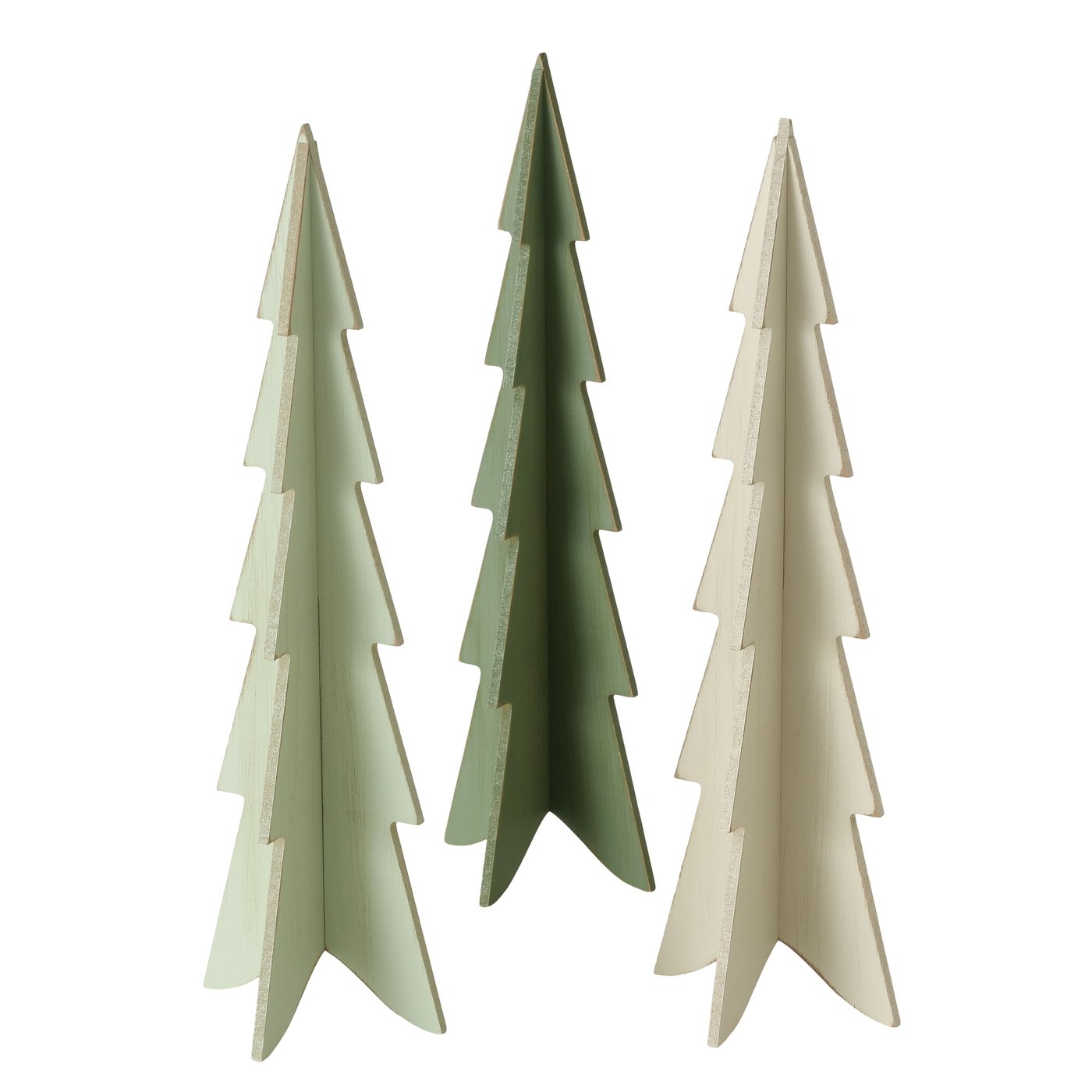 1x Dekoaufsteller Weihnachtsbaum Dunkelgrün Hellgrün Creme XMAS