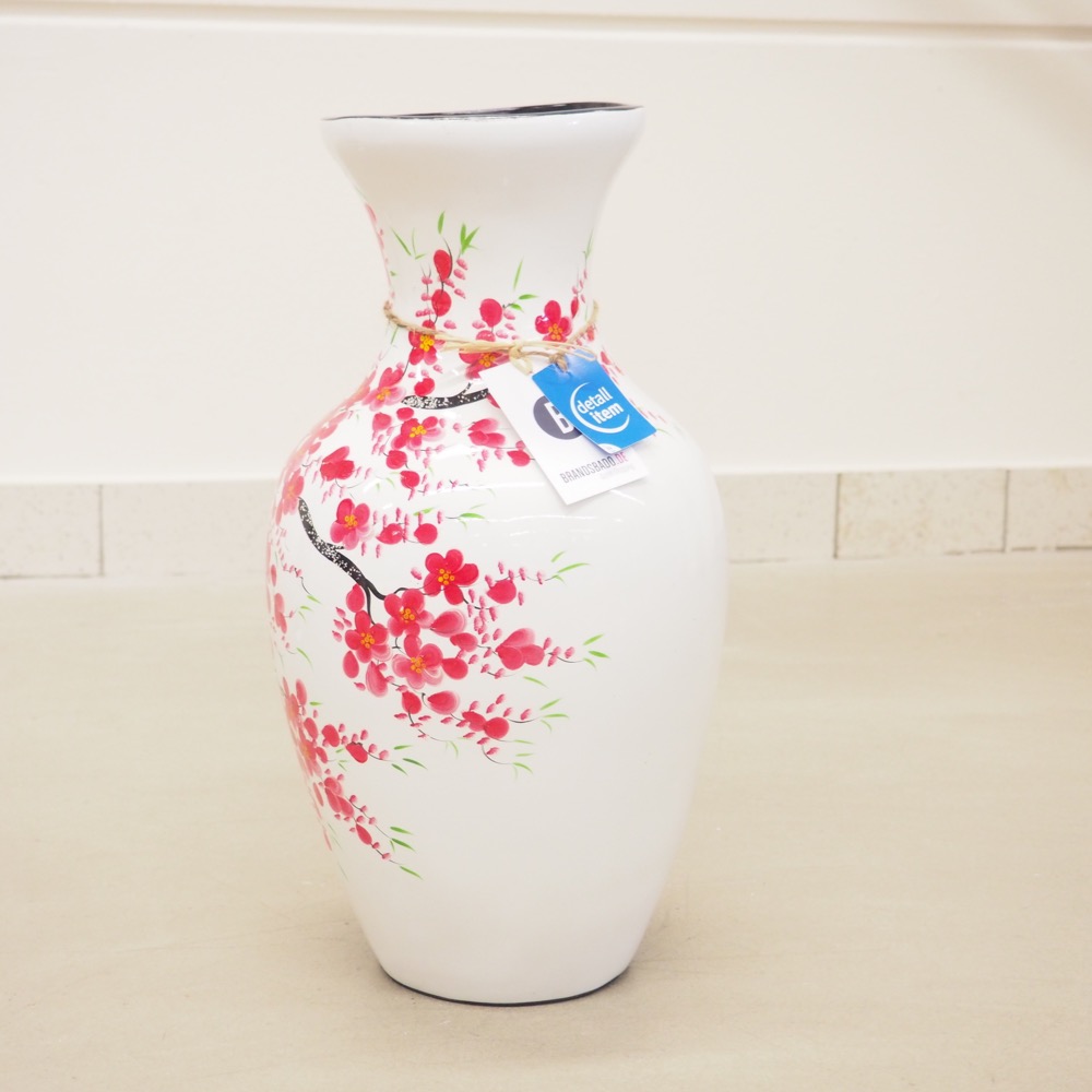 Bodenvase weiss rot Blumen Asia H 48 cm Deko-Objekt Vase