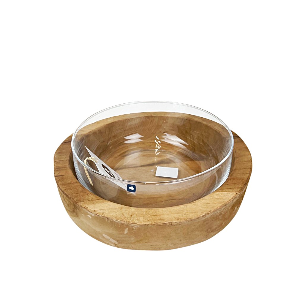 XL handgefertigte Deko-Schale Terra Teaksockel Ø 28 cm