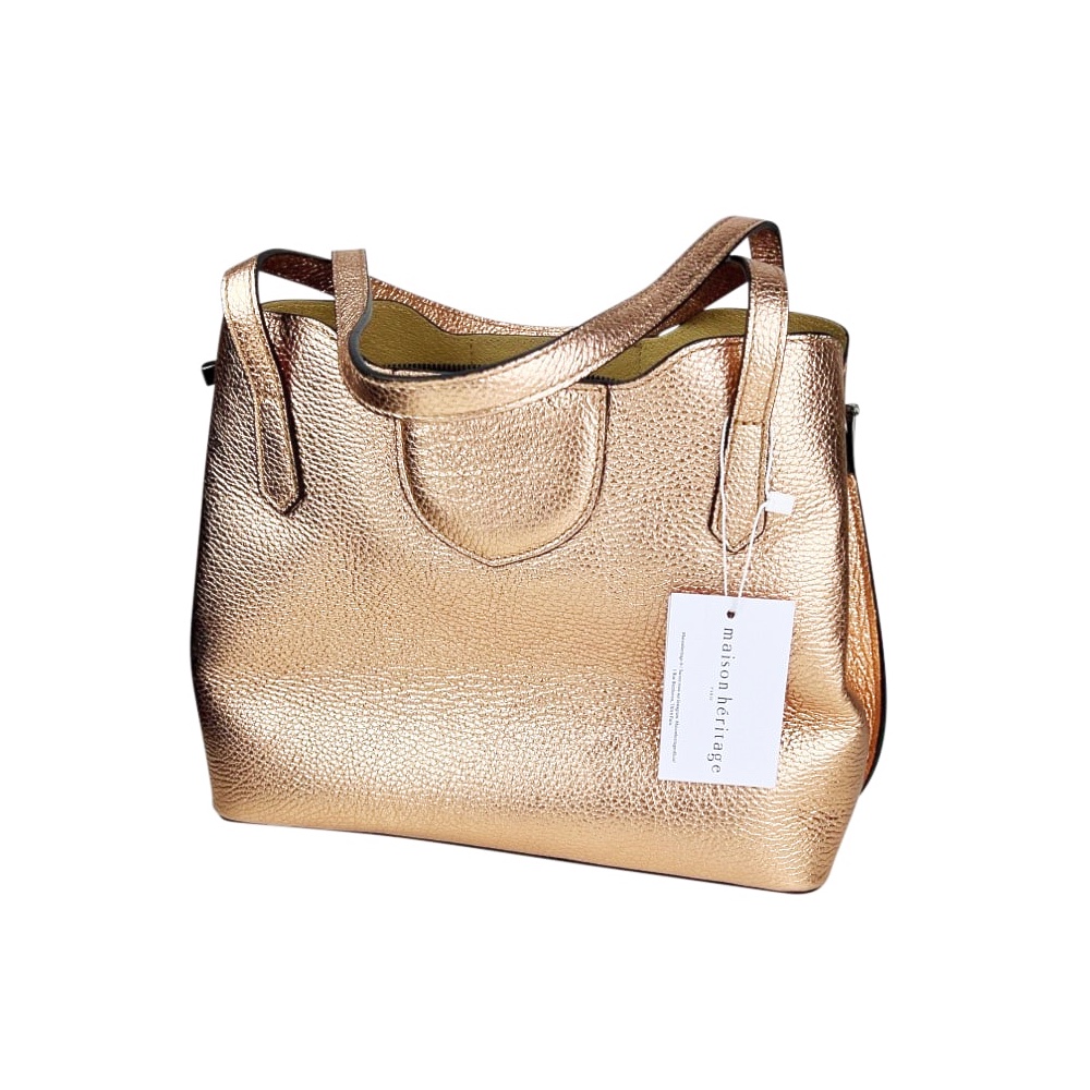 Handgefertigte Leder-Schultertasche Rama Rose Metallic