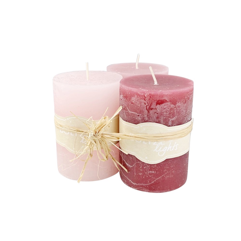 Blockkerzen Basic 3er-Set Ø 7 cm H 10 cm Rosatöne Rose Wachs