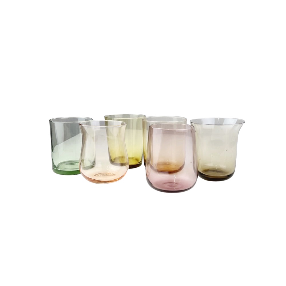 6 Mundgeblasene Wassergläser unterschiedliche Farben & Formen