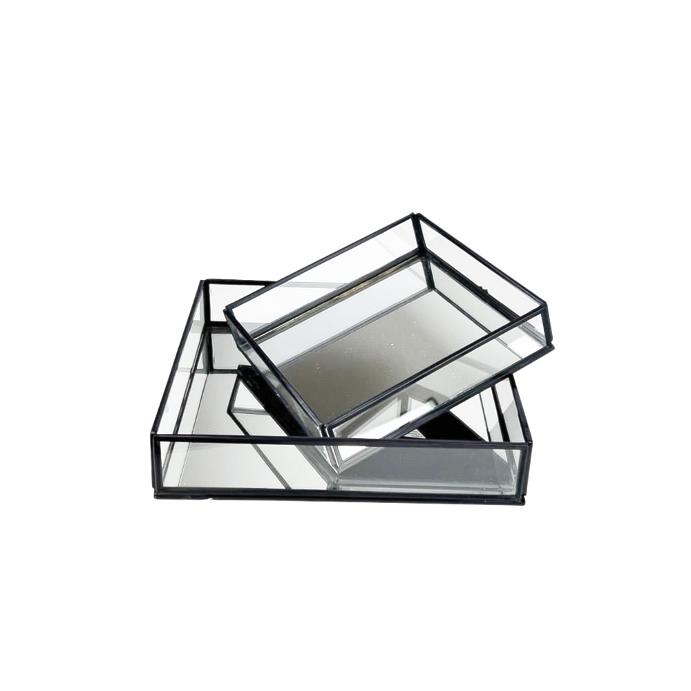 Dekotablett-Set Amari 2-tlg. Schwarz Metall Glas