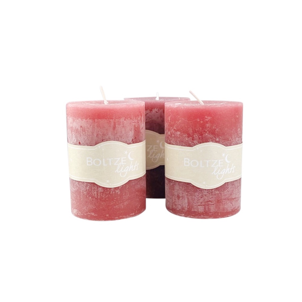 Blockkerzen Basic 3er-Set Ø 7 cm H 10 cm dunkel rot Töne 300 g
