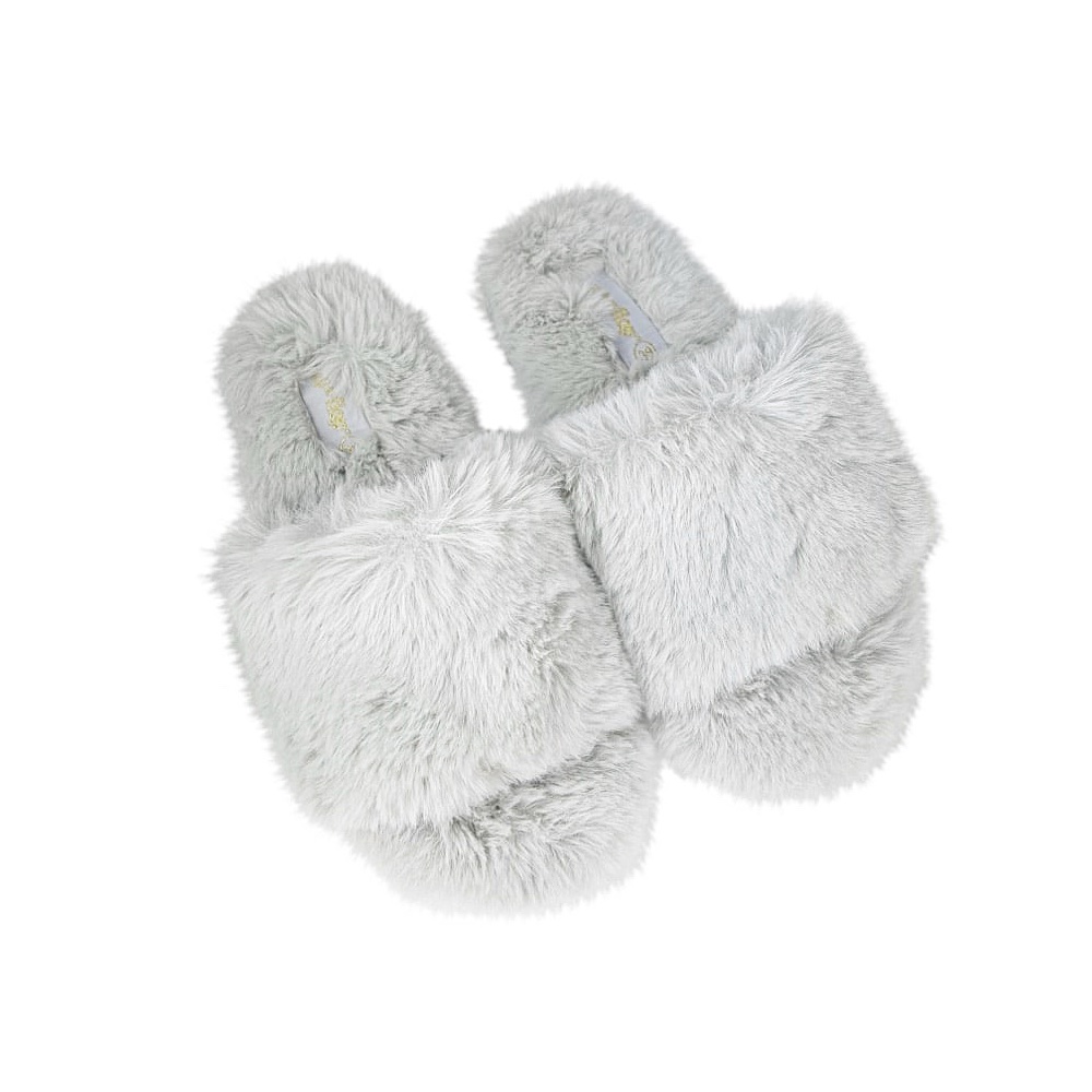 Fleece-Pantoletten Slide Fur 2 Größe 39 Grau weich kuschelig