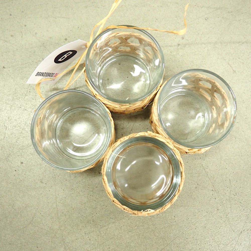 4x Wassergläser Osier Grasgeflecht 4er-Set