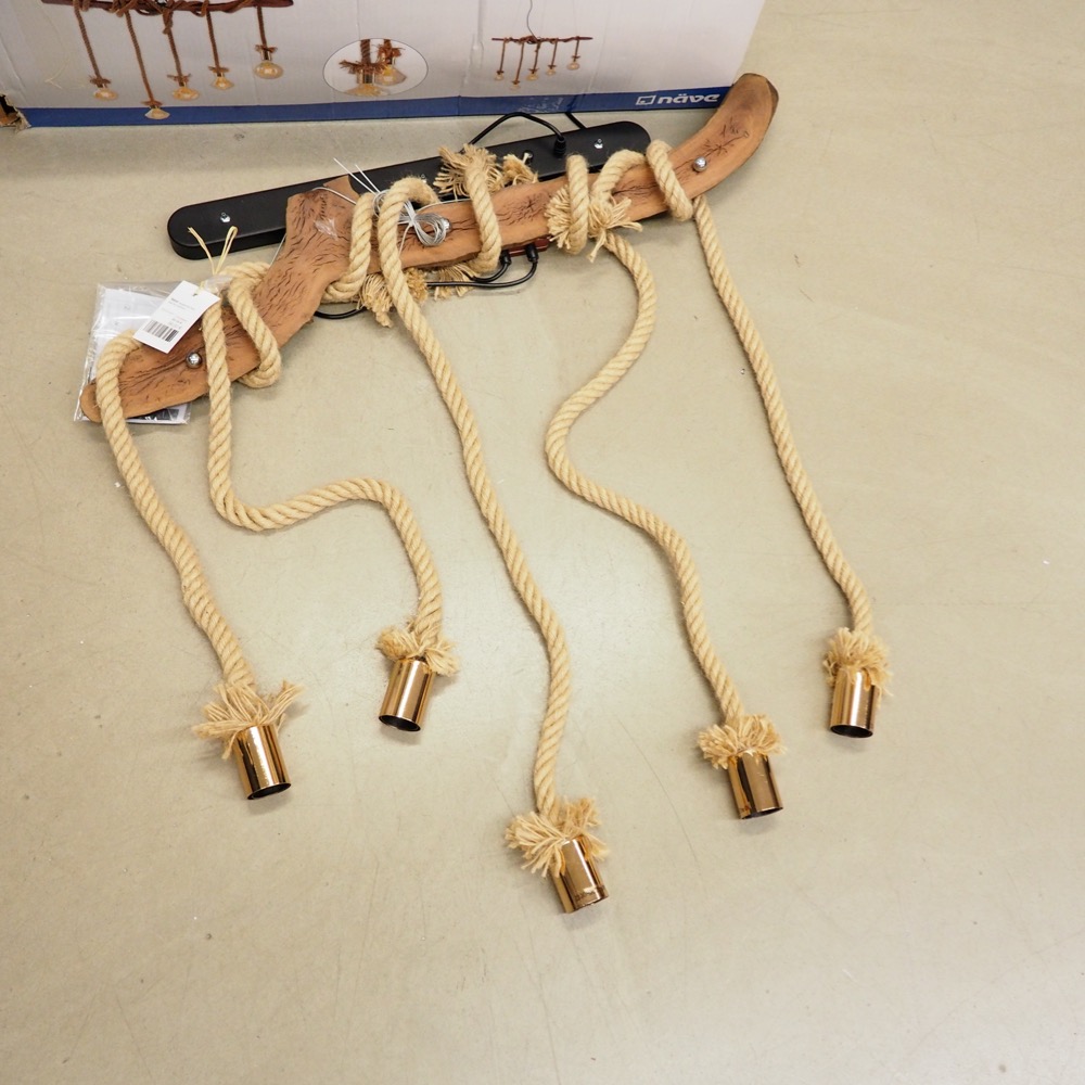 5flammige Hängeleuchte Rope Jute Seil Holz B/H 100/100 cm T 12 cm
