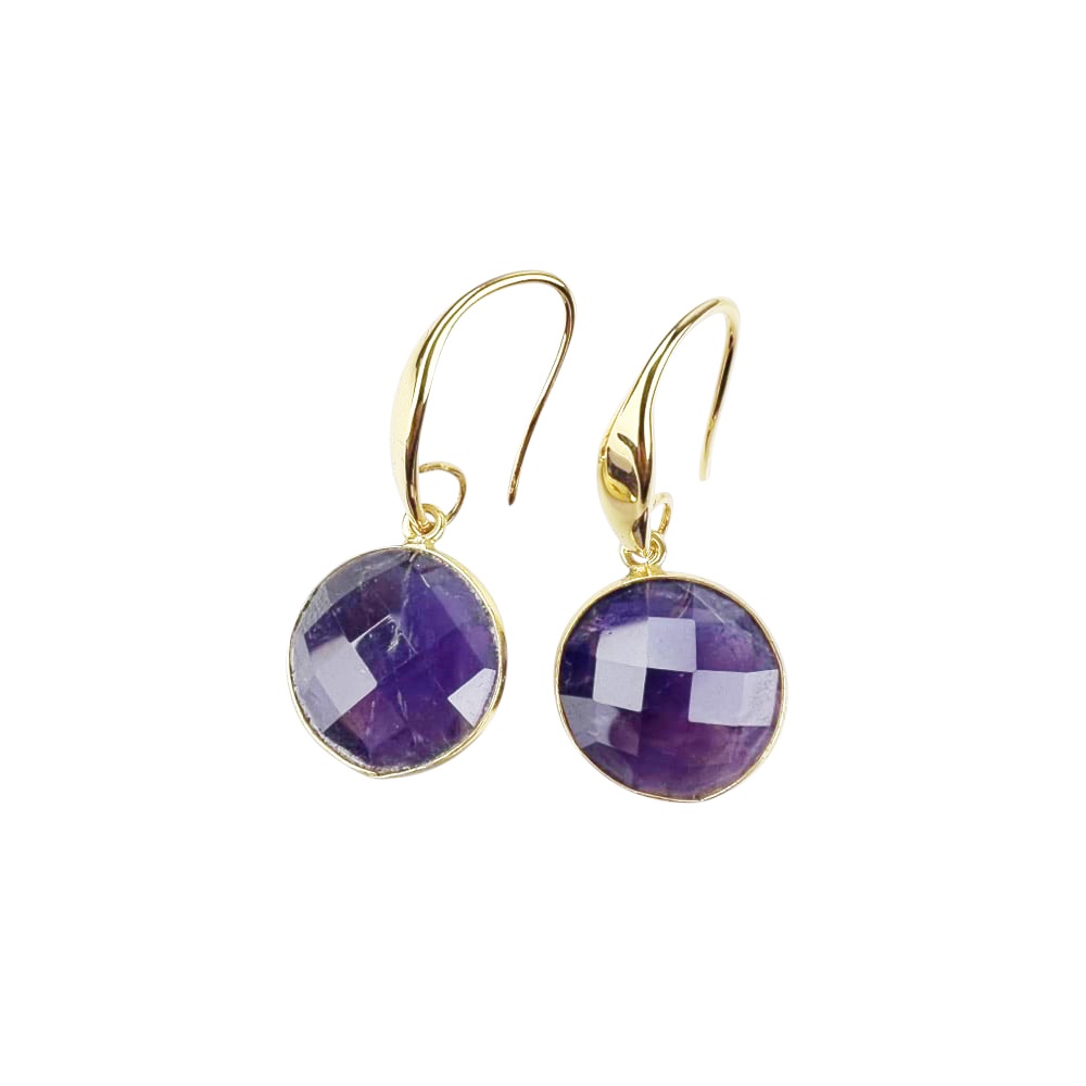 Handgefertigte Ohrringe Kira mit Amethyst vergoldet Lila L 3 cm