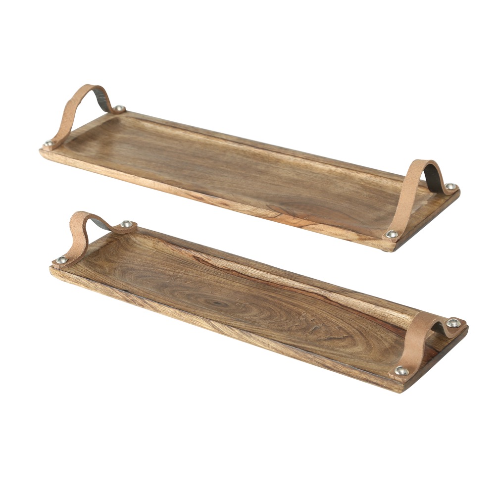 Deko-Tablett-Set Malus 2 tlg. B 13 -15 cm Mango-Holz Einfarbig braun