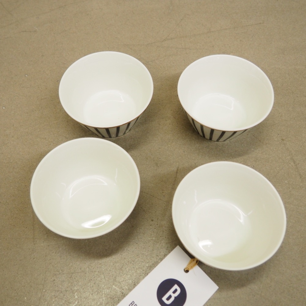 4 x Schälchen Pluto Loft Streifen Goldrand Porzellan schwarz-weiß