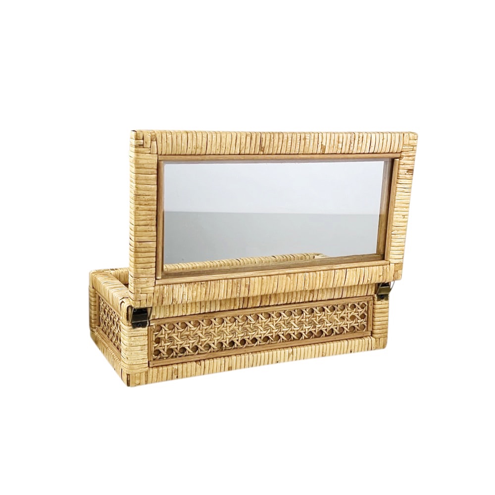 Schmuckboxen Talina 2er-Set Rattan Holz Glas Braun