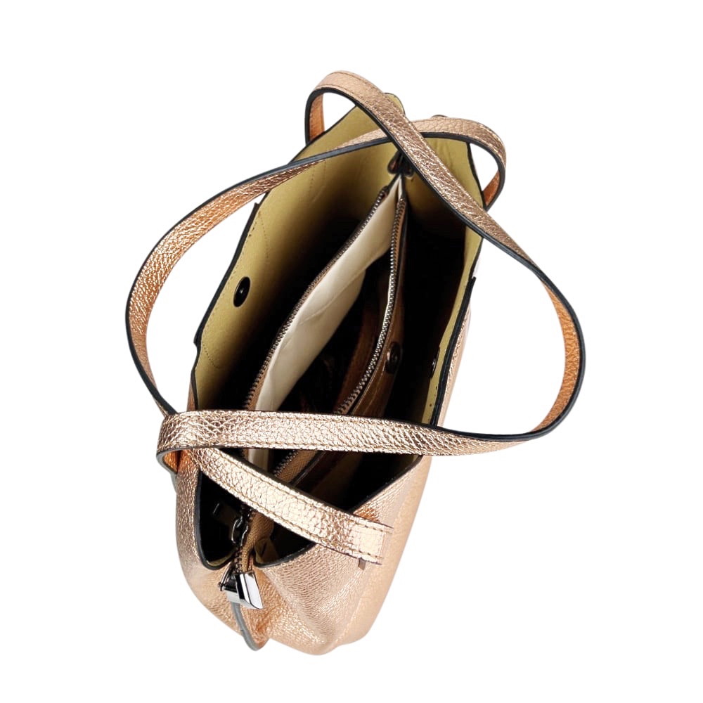 Handgefertigte Leder-Schultertasche Rama Rose Metallic