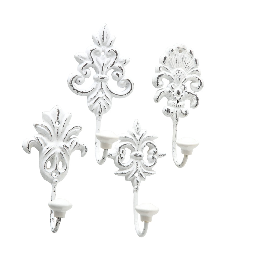 4x Garderobenhaken Ivy H17cm Eisen Weiß Shabby Set