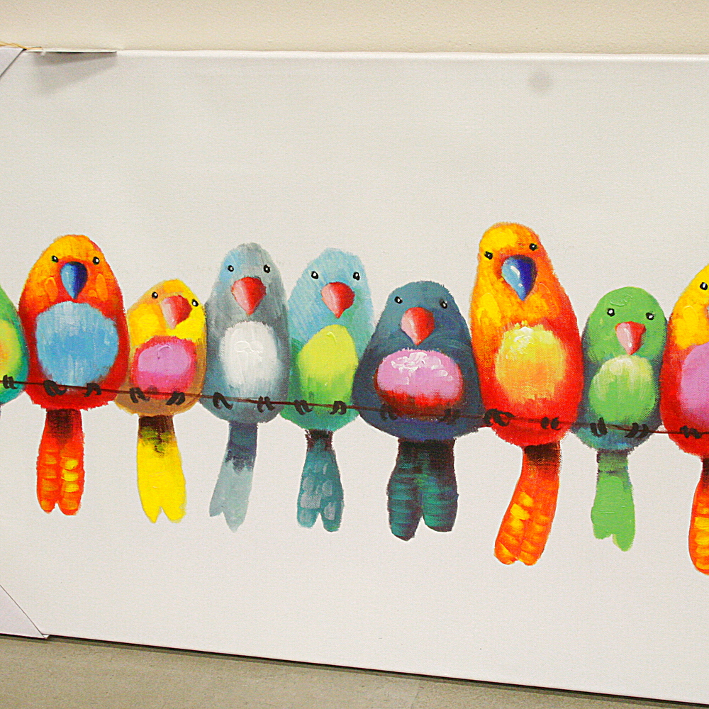 Bild Vögel Vogelparade Acrylfarbe Leinen handgemalt L120xH60 cm